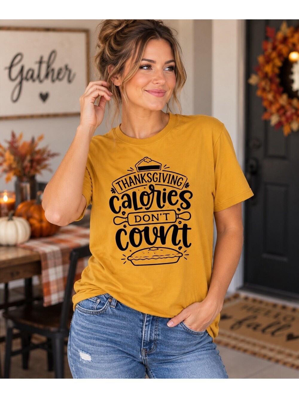 Thanksgiving Calories Don’t Count T Shirt L 100% Cotton  Side Fall Holiday Tee
